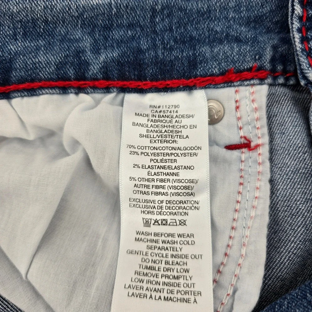 True Religion Ricky Big T Relaxed Straight Jeans Mens Red Stitch Blue 32x34 NEW